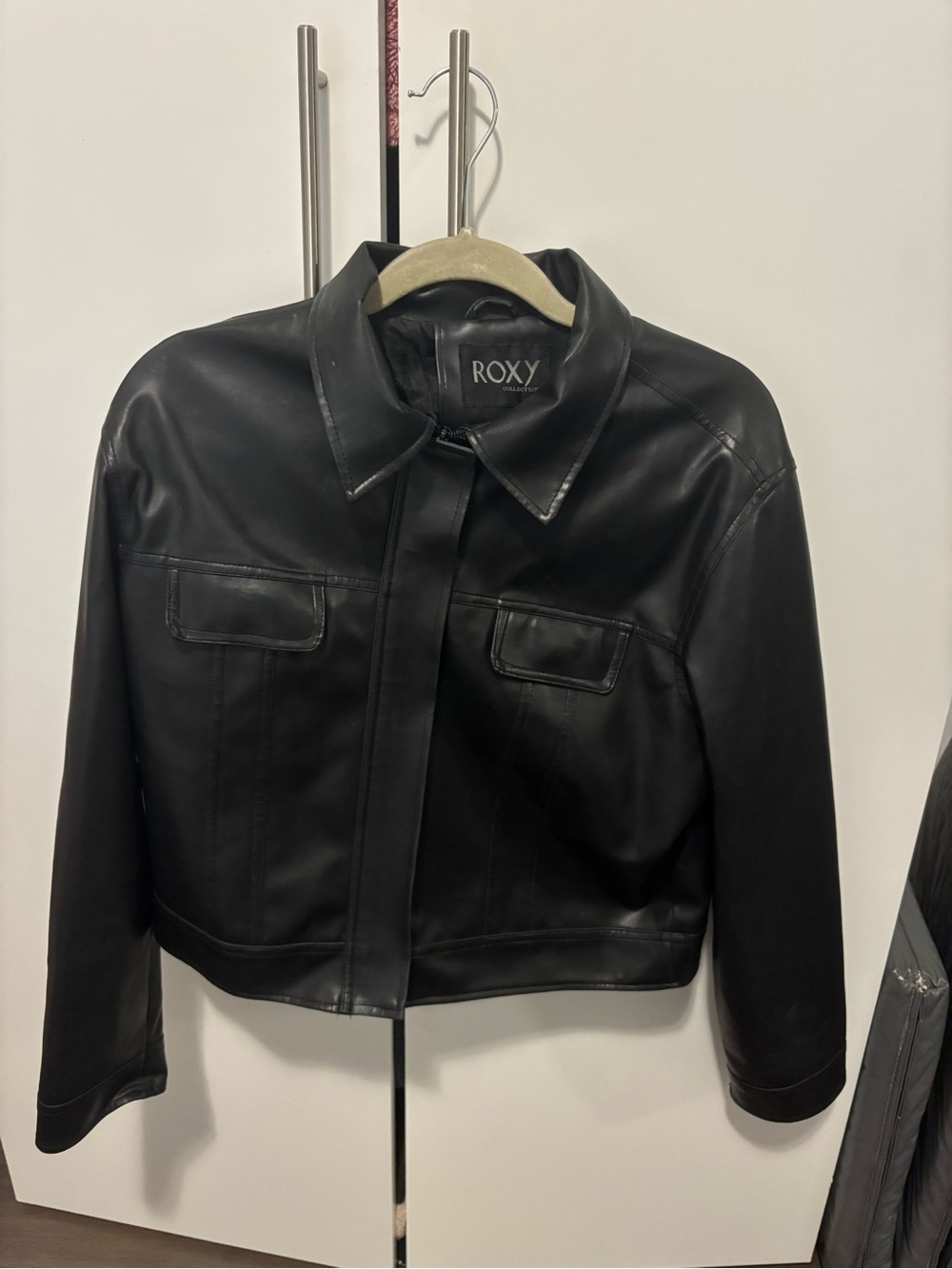 Roxy Black Faux Leather Cropped Jacket